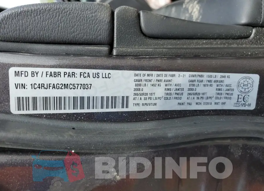1C4RJFAG2MC577037 Photo# 13
