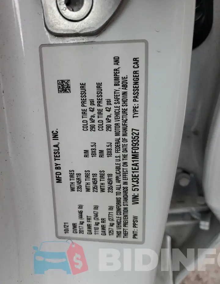 5YJ3E1EA1MF093527 Photo# 12