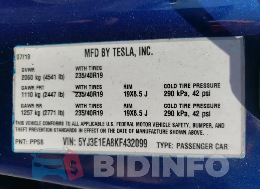5YJ3E1EA8KF432099 Photo# 12