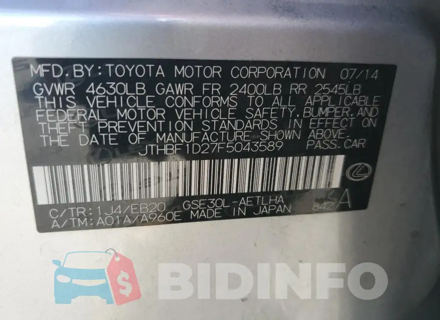 JTHBF1D27F5043589 Photo# 13