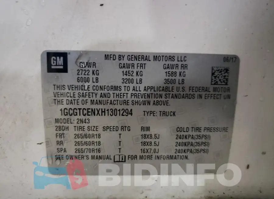 1GCGTCENXH1301294 Photo# 12