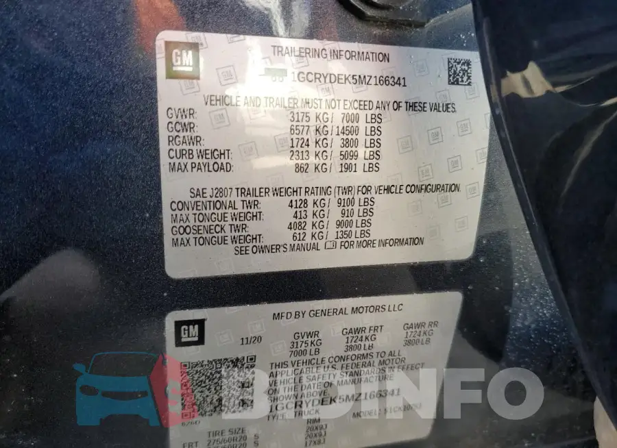 1GCRYDEK5MZ166341 Photo# 13