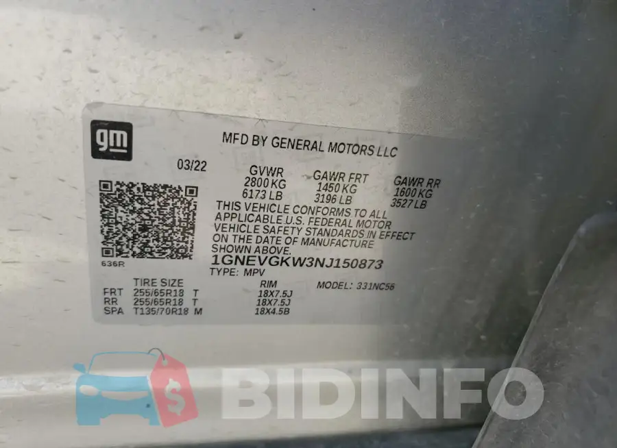 1GNEVGKW3NJ150873 Photo# 13