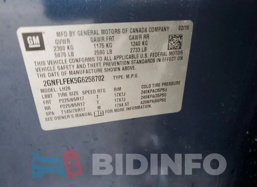 2GNFLFEK5G6258702 Photo# 12