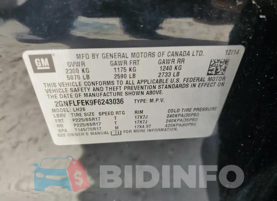 2GNFLFEK9F6243036 Photo# 14