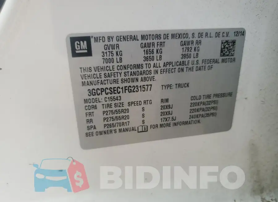 3GCPCSEC1FG231577 Photo# 12