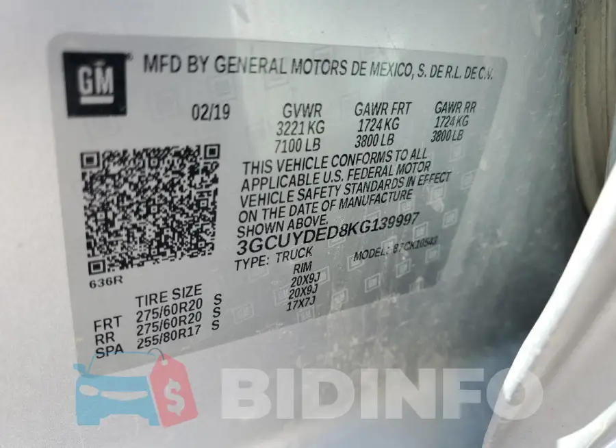 3GCUYDED8KG139997 Photo# 12