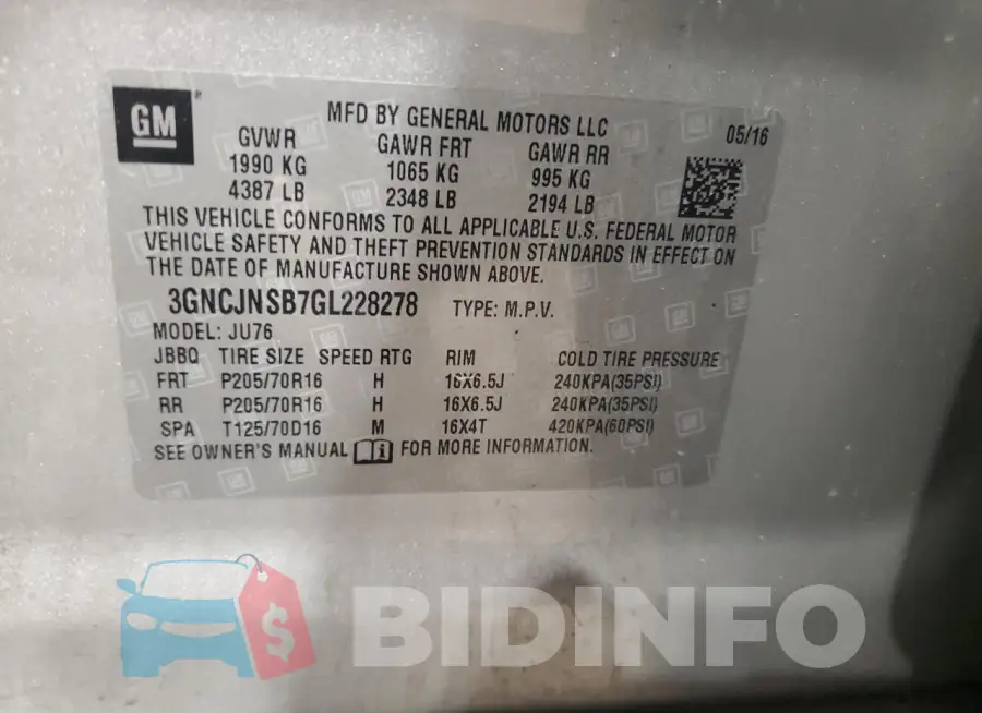 3GNCJNSB7GL228278 Photo# 12