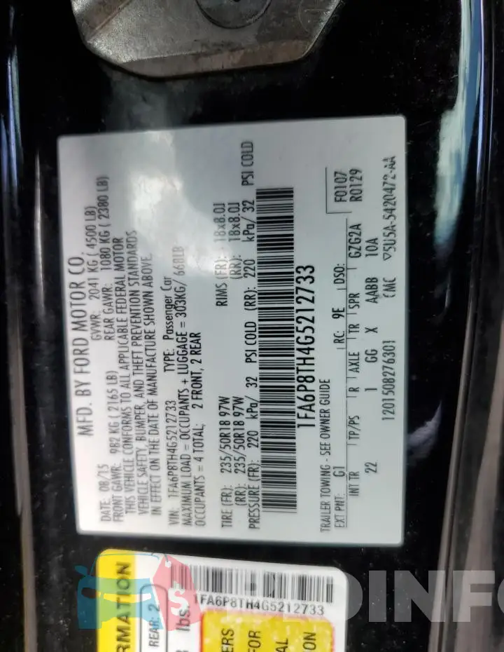 1FA6P8TH4G5212733 Photo# 12