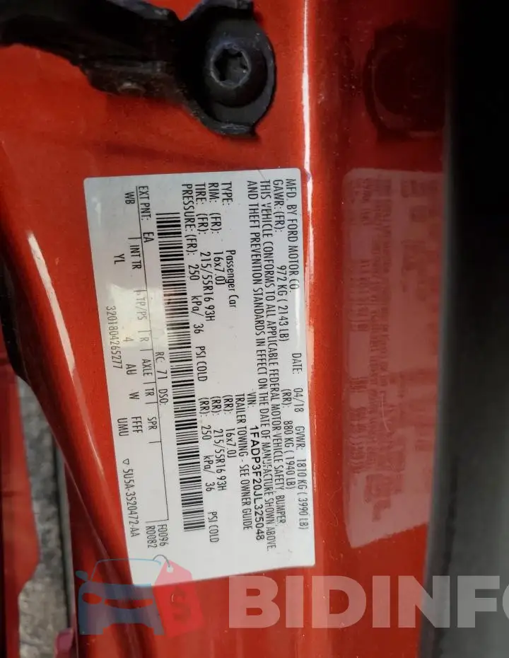 1FADP3F20JL325048 Photo# 12