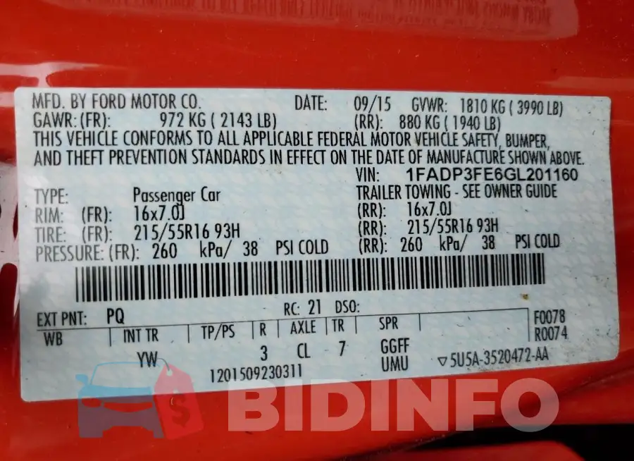 1FADP3FE6GL201160 Photo# 12