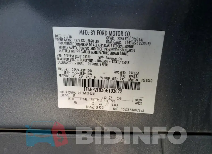 1FAHP2F8XGG103022 Photo# 12