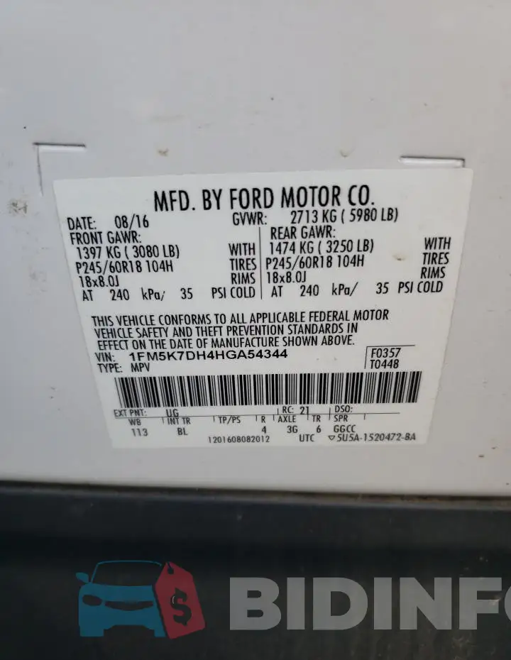 1FM5K7DH4HGA54344 Photo# 14
