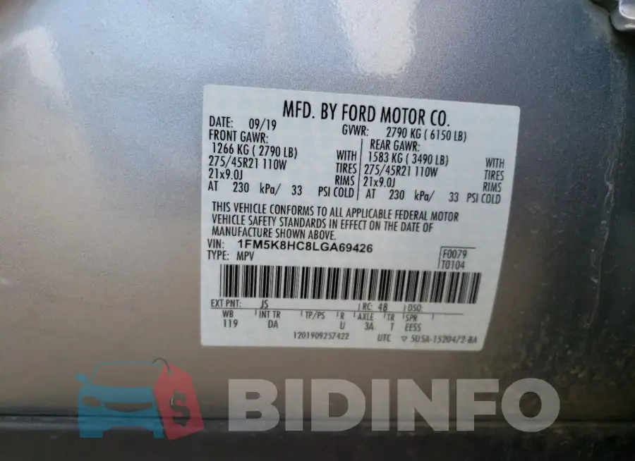 1FM5K8HC8LGA69426 Photo# 12
