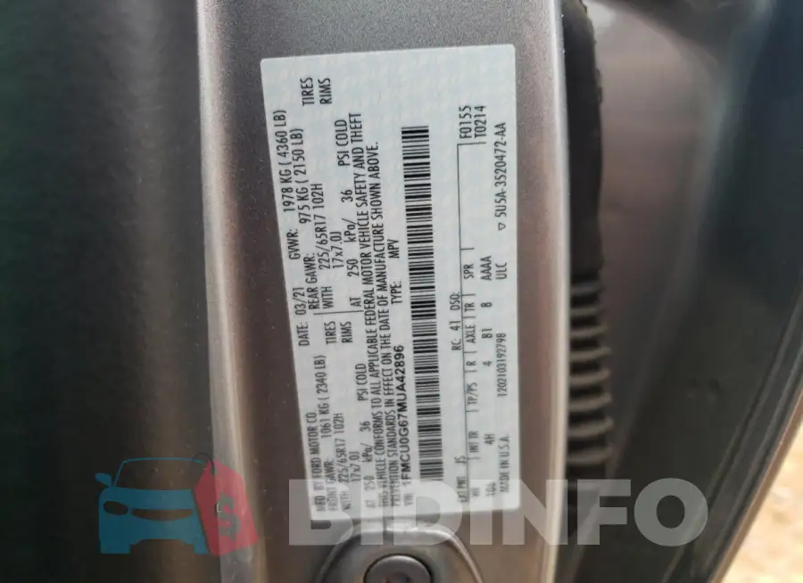 1FMCU0G67MUA42896 Photo# 12