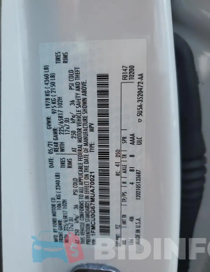 1FMCU0G67MUA70021 Photo# 12