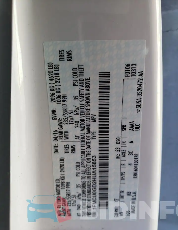 1FMCU0GD2HUA15853 Photo# 12