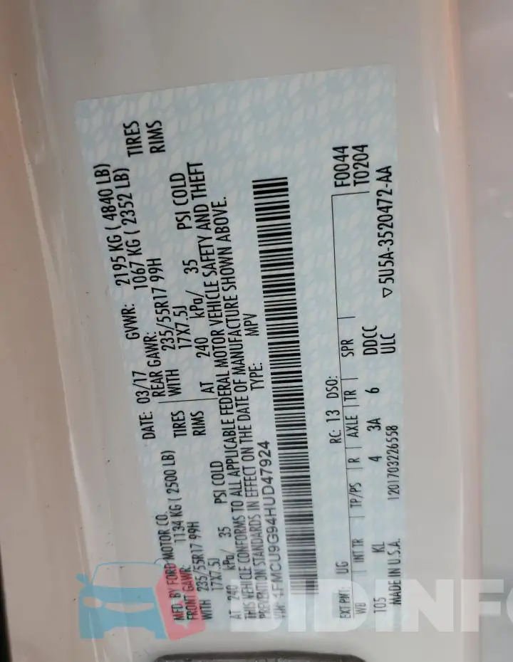 1FMCU9G94HUD47924 Photo# 14