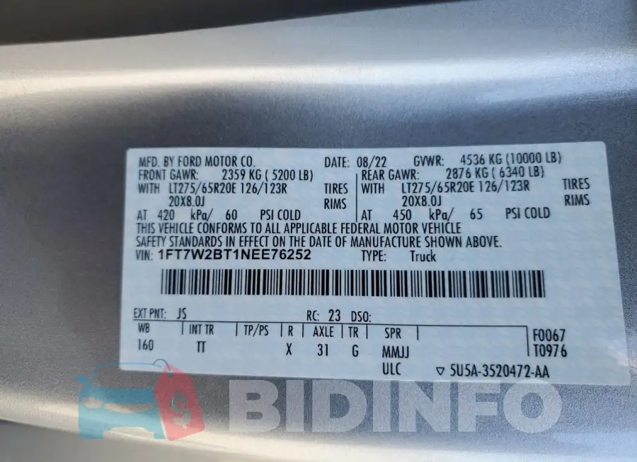 1FT7W2BT1NEE76252 Photo# 12