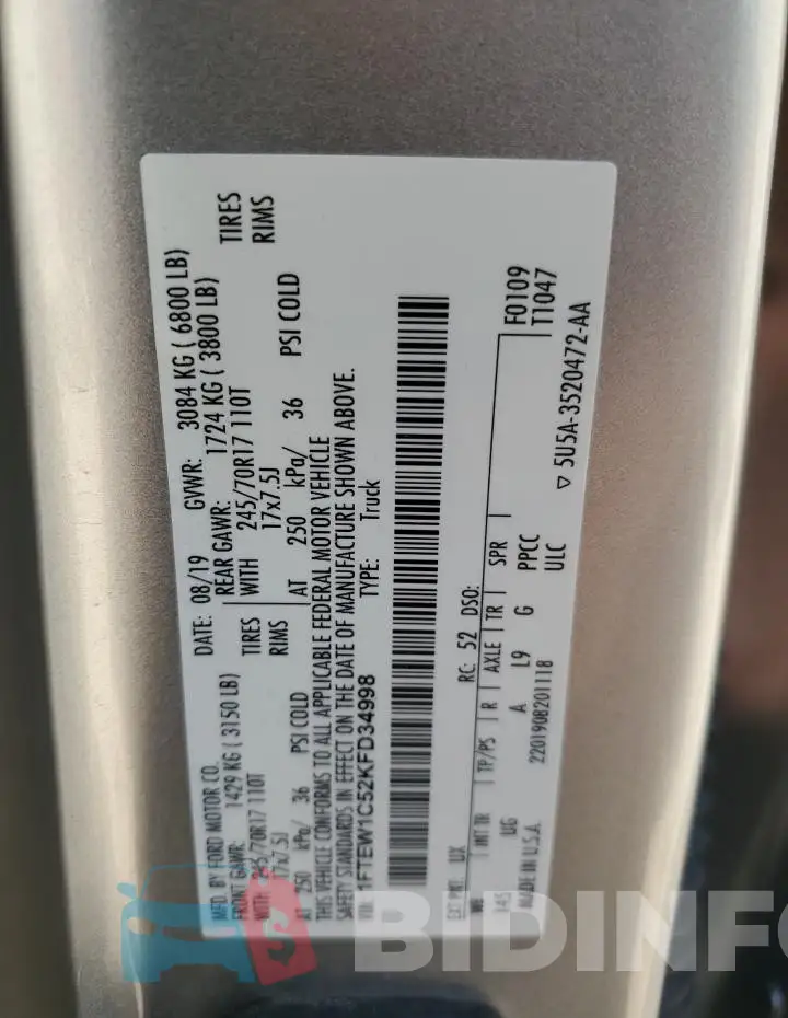 1FTEW1C52KFD34998 Photo# 12