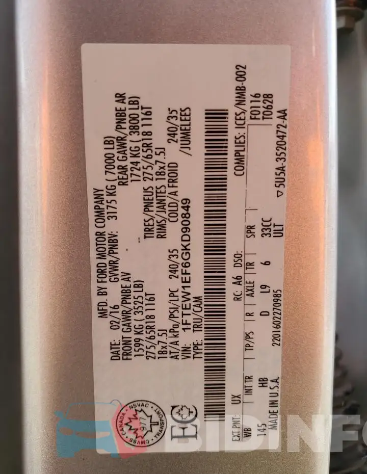 1FTEW1EF6GKD90849 Photo# 12