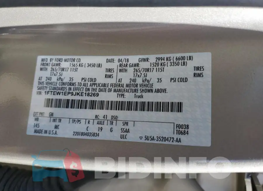 1FTEW1EP9JKE18269 Photo# 12