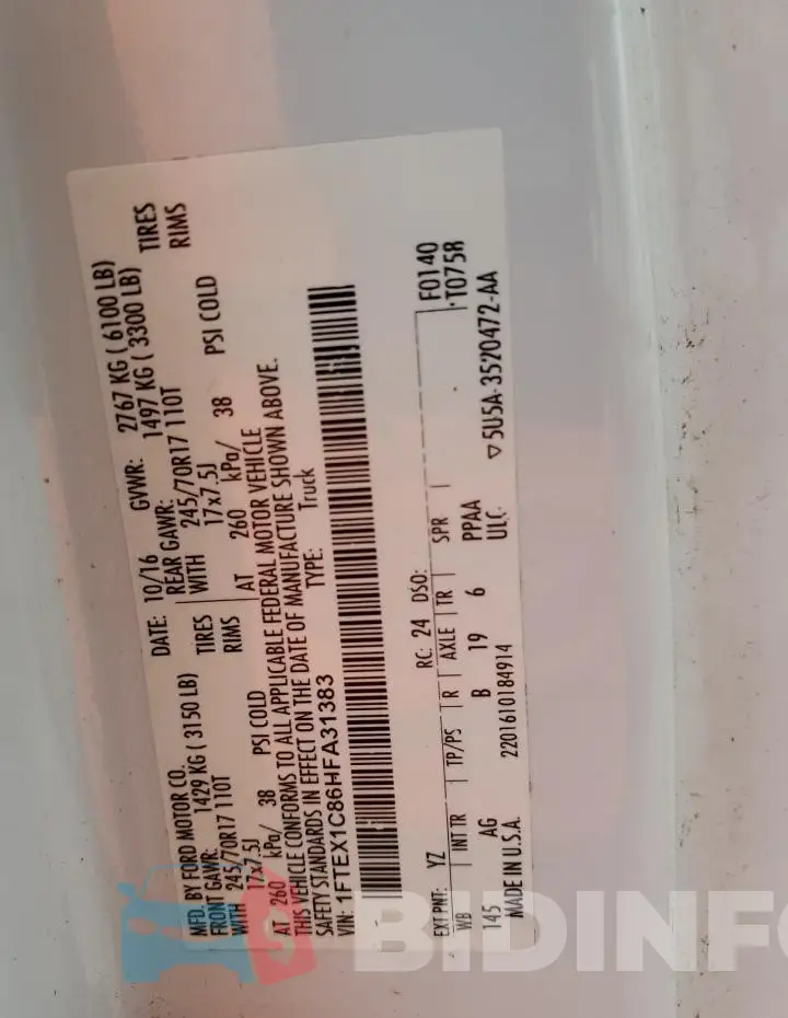 1FTEX1C86HFA31383 Photo# 12