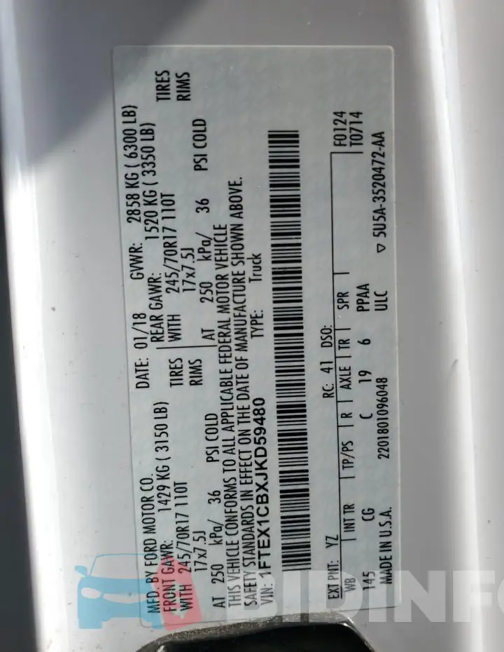 1FTEX1CBXJKD59480 Photo# 12