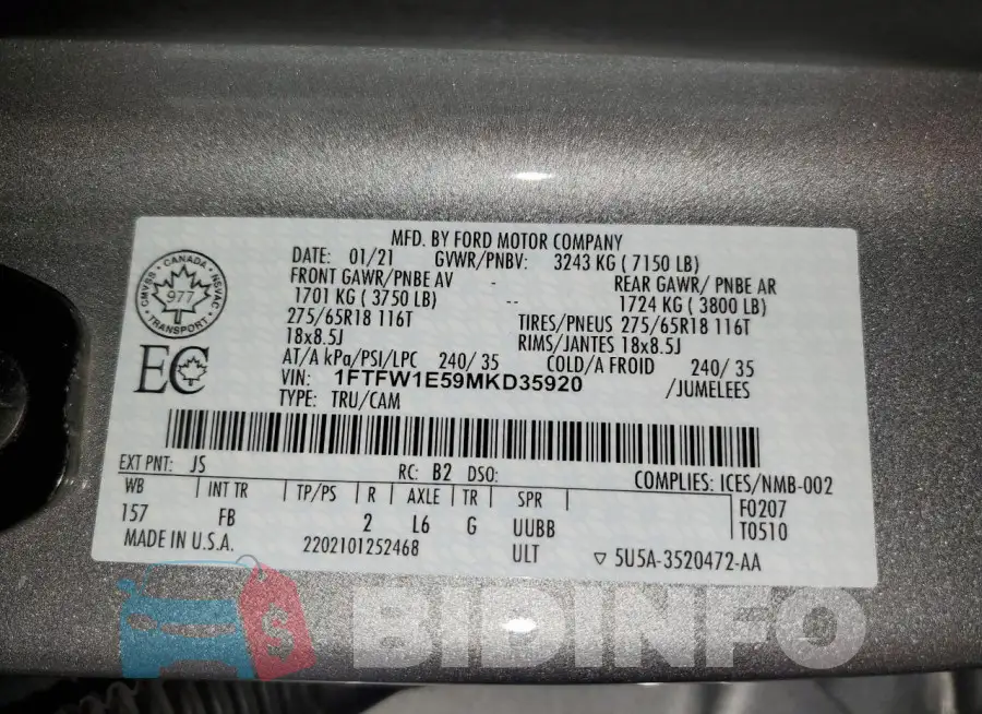 1FTFW1E59MKD35920 Photo# 12