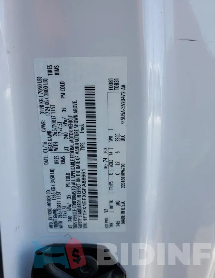 1FTFX1EFXGFA86661 Photo# 12