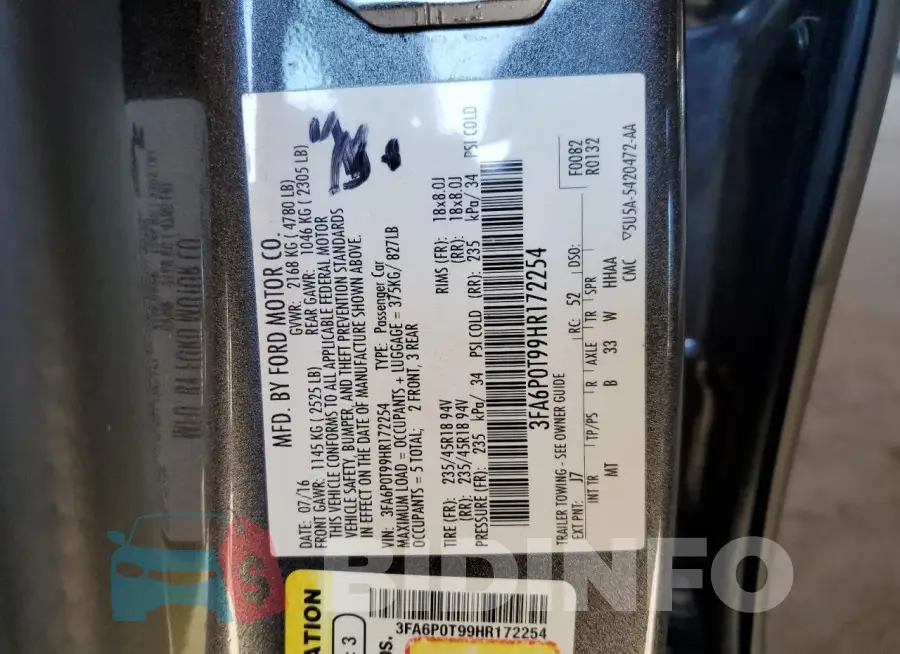 3FA6P0T99HR172254 Photo# 12