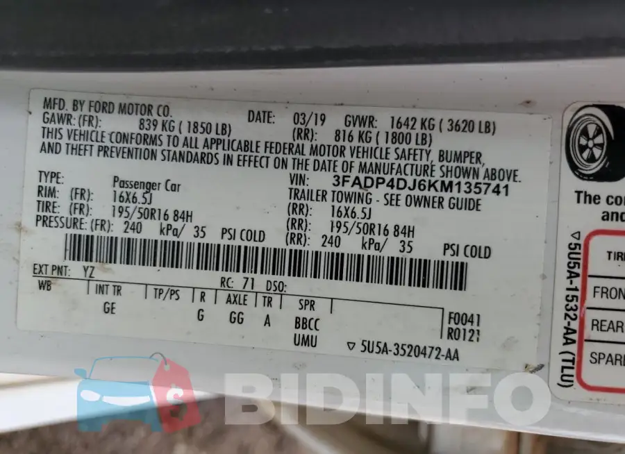 3FADP4DJ6KM135741 Photo# 12