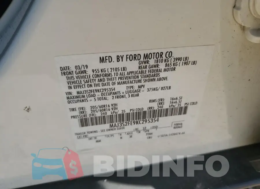 MAJ3S2FE9KC295354 Photo# 12