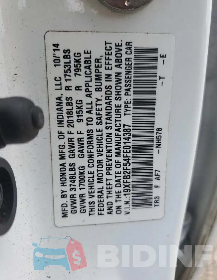 19XFB2F54FE014387 Photo# 12
