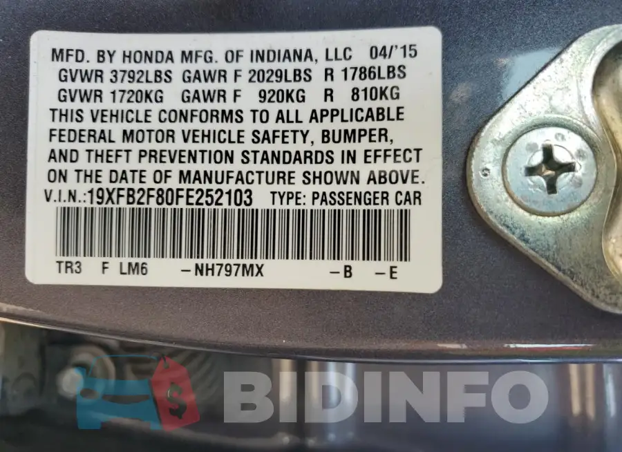 19XFB2F80FE252103 Photo# 13