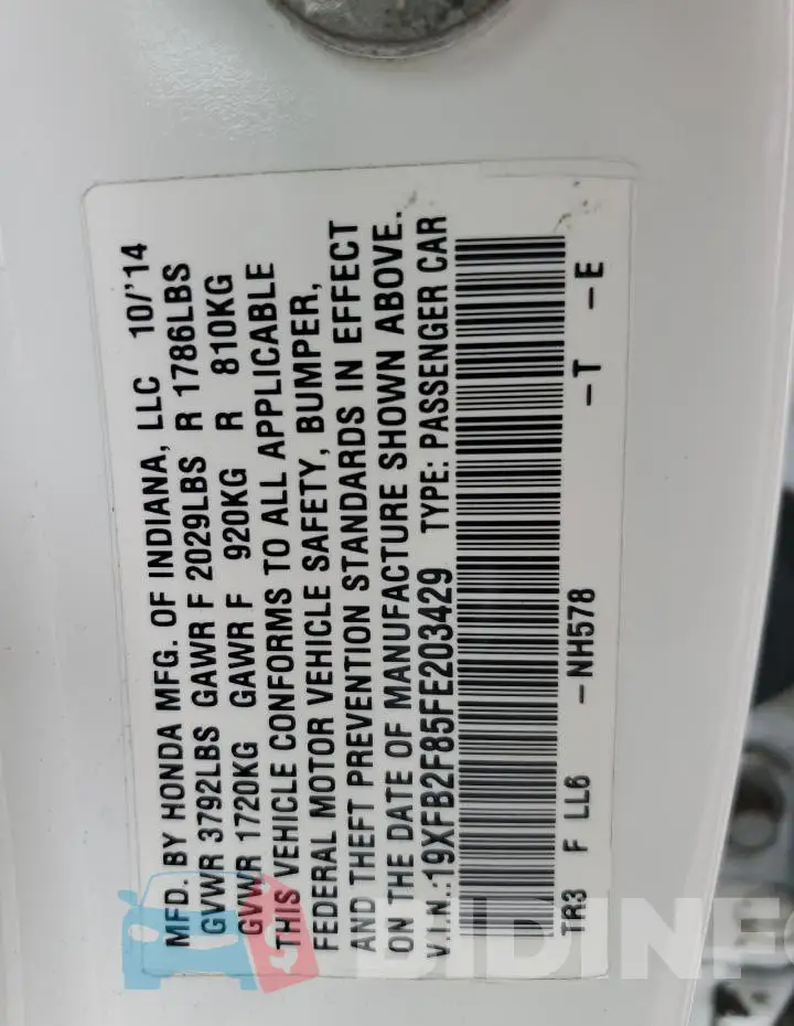 19XFB2F85FE203429 Photo# 12