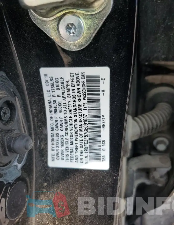19XFC2F57GE091057 Photo# 12