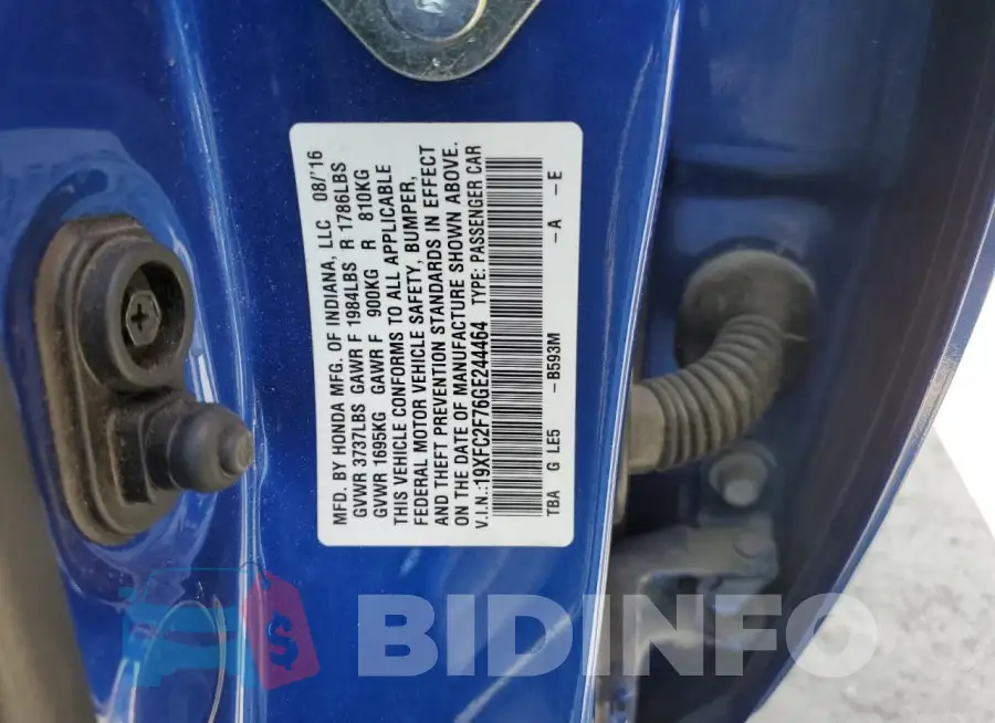 19XFC2F76GE244464 Photo# 12