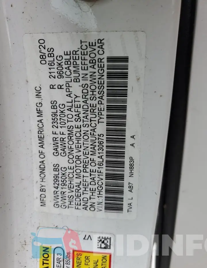 1HGCV1F16LA130675 Photo# 13