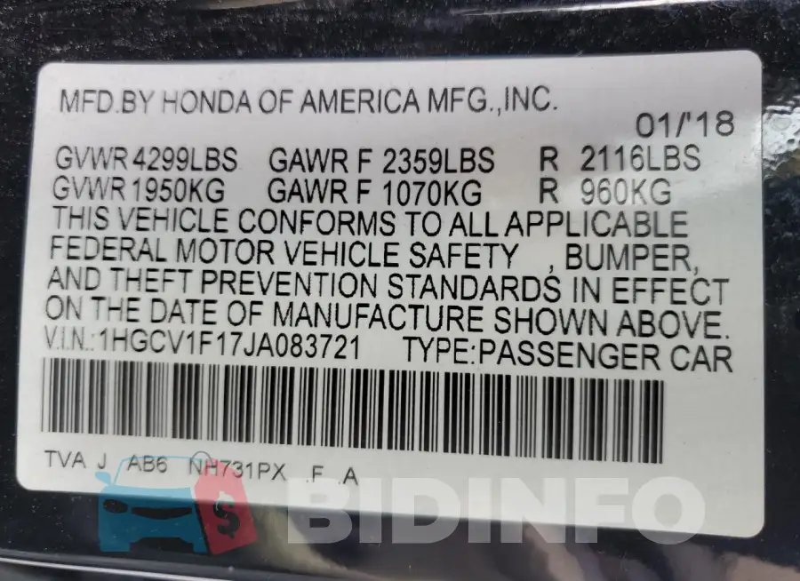 1HGCV1F17JA083721 Photo# 12