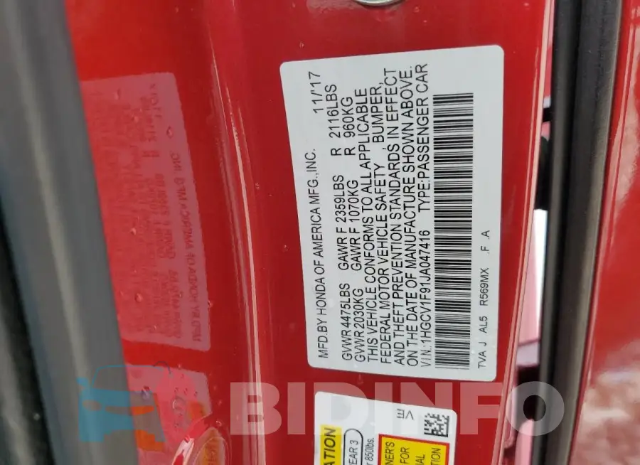 1HGCV1F91JA047416 Photo# 12