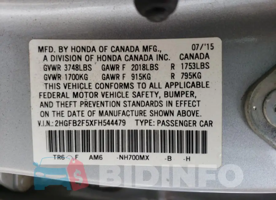 2HGFB2F5XFH544479 Photo# 12