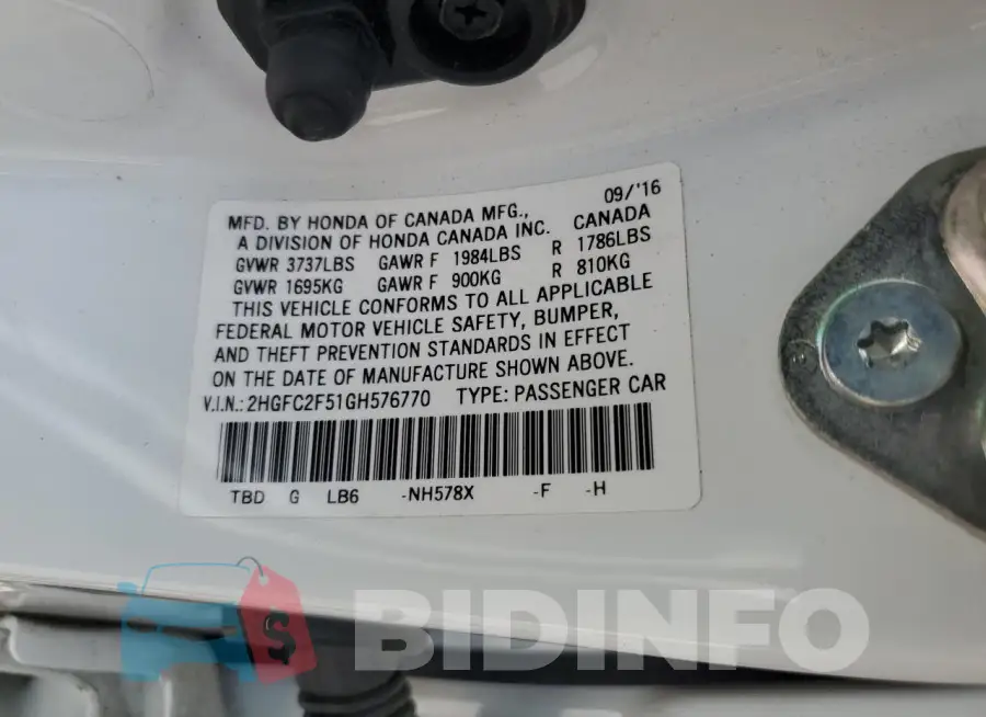 2HGFC2F51GH576770 Photo# 12