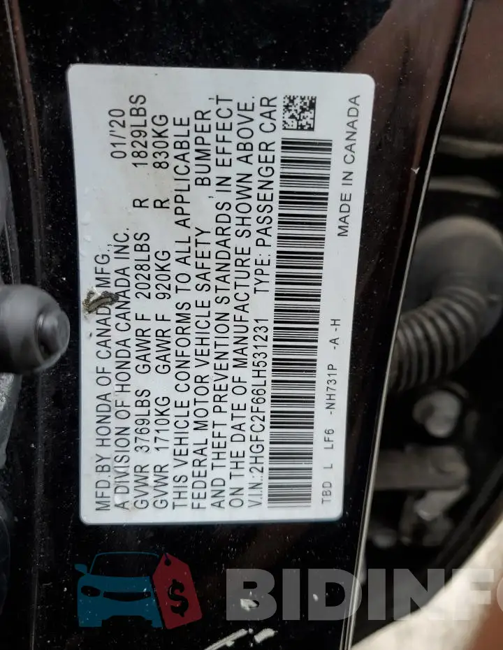 2HGFC2F66LH531231 Photo# 12