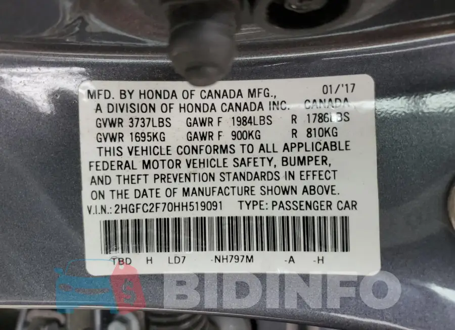 2HGFC2F70HH519091 Photo# 13