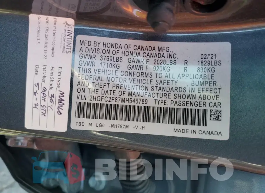2HGFC2F87MH546789 Photo# 13