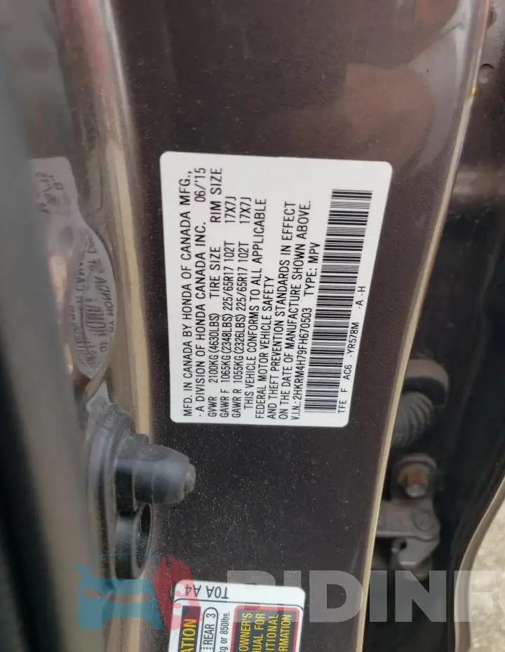 2HKRM4H79FH670503 Photo# 13