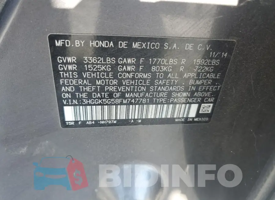 3HGGK5G58FM747781 Photo# 12