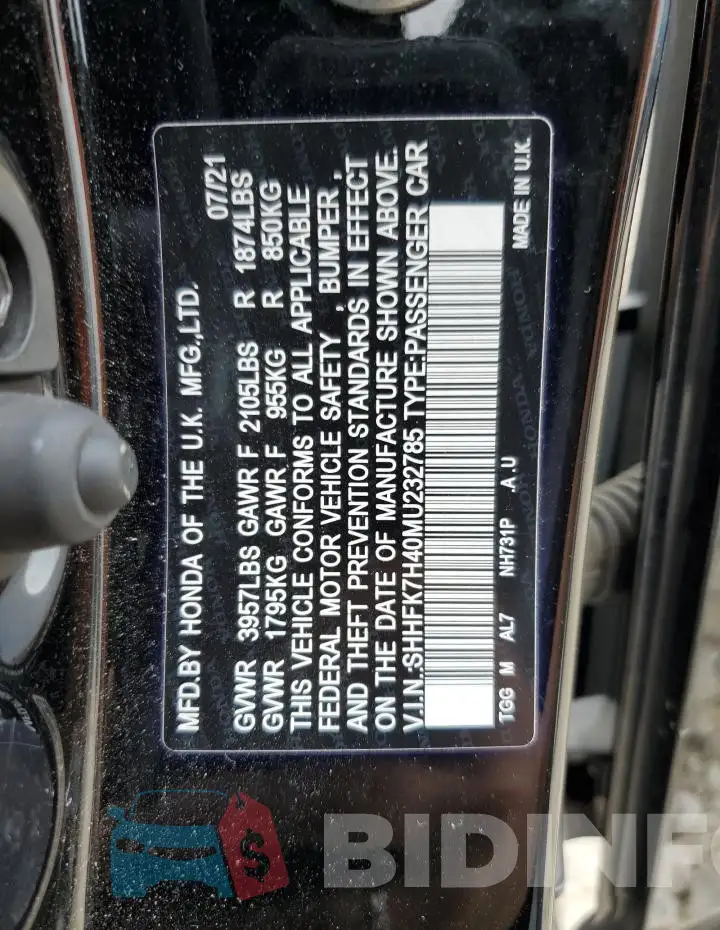 SHHFK7H40MU232785 Photo# 12