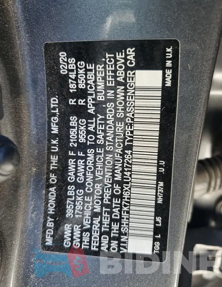 SHHFK7H6XLU417264 Photo# 12
